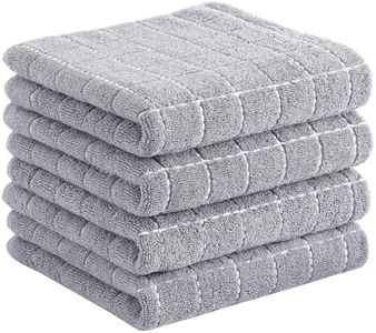 Homaxy 100% Cotton Terry Kitchen Towels(Grey, 13 x 28 Inches), Checkered Designed, Soft and Super Absorbent Dish Towels, 4 Pack