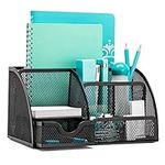 OKPOW Mesh Desk Organizer Desk Tidy Pen Holder 6 Components Office Supply Pen File Holder Home Office Storage Compartment (Upgrade Black)