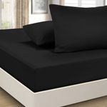 Imperial Rooms King Size Fitted Sheets - Deep Pocket 40cm/16" Bed Sheets Brushed Microfiber Easy Care Soft Fitted Bed Sheet - Shrinkage and Fade Resistant (Black)