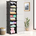 EXVITO Collapsible Wardrobe, 10-Shelf 5-Door Clothes Organizer for Cupboard, Organizer for Clothes Foldable and Stackable Personal Organizer for Clothes DIY Plastic Organizer - Black