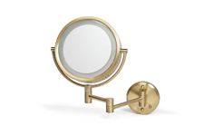 JERDON Wall-Mounted Gold Finish Makeup Mirror with LED Light - Direct Wire with 8X-1X Magnification - 8.5-inch Diameter Mirror – 13.5” Extension - Model HL75BGD