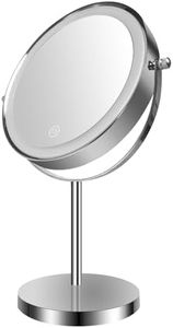 Kiavox LED Makeup Mirror with Lights, 360° Swivel 1X/10X Magnifying Mirror with Lights - 3 Colors Dimmable & 30 Mins Auto Off, Type-C Rechargeable Lighted Vanity Mirror for Tabletop (Chrome)