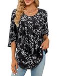 Viracy Plus Size 3XL Tunic, Plus Size 3/4 Sleeve Shirts Curved Hem Crewneck Lightweight Adorable Cute Boutique Clothing Stylish Trendy Flowy Tops Black