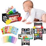 Dr.Rapeti Tummy Time Mirror Toy Tissue Box Toy 3in1 Baby Toy Black and White High Contrast Double-Sided Foldable Sensory Montessori Toy Crinkle Silk Scarves Teethers 0-6 6-12 Month Newborn Infant Baby