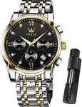 OLEVS Watches for Men Water Resistant Big Face Silver and Gold Black Large Watch for Men Stainless Steel Metal Band Bracelet Original Luxury Chrono Classy Watches Chronograph Analog Waterproof Adjustable Two Tone relojes para hombres Wristwatch