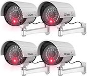 WALI Bullet Dummy Fake Surveillance Security CCTV Dome Camera Indoor Outdoor with 1 Flashing LED Light + Warning Security Alert Sticker Decals WL-S1-4 (Silver), 4 Pack