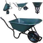 110 Litre 150kg Capacity Heavy Duty Outdoor Garden Trolley WheelBarrows with Pneumatic Tyre, Plastic Garden Cart Wheelbarrow in Green