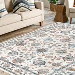 Mcadore 5x7 Washable Vintage Boho Area Rug - Non Slip, Foldable Carpet for Living Room, Bedroom, Kitchen - Beige/Multi - Print Design