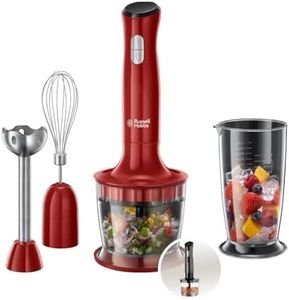 Russell Hobbs Hand Blender [3-in-1: Purée Stick/Chopper, Mixer & Whisk Attachment] Desire Red (BPA Free & Dishwasher Safe Accessories, for Smoothie, Soups, Sauces, Yoghurt Baby Food) 24700-56