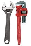 ACHRO 10-Inch Heavy Duty Pipe Wrench and 8-Inch Adjustable Wrench, Open End (Pack of 2)