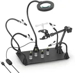 Helping Hands Soldering Circuit Board Holder Magnetic Third Hand Tools with 3X LED Magnifying Lamp, 360 Hot Air Gun Holder, Flexible Metal Arms Heavy Duty Base Electronic Repair Tool Magic Hand
