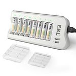 EBL Upgraded Individual Battery Charger with Dual USB Ports, Comes with 4 AA & 4 AAA Rechargeable Batteries, AA AAA Rechargeable Battery Charger for Ni-MH Ni-CD Fast Charging