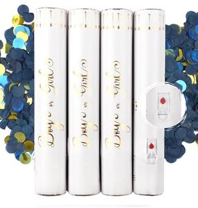 Gender Reveal Confetti Cannon with Magic Snap - 4 Blue Poppers - Gender Reveal Party Supplies - Blue Circle Confetti Cannons - Gender Reveal Stickers 40 pcs (20 Girl 20 Boy)