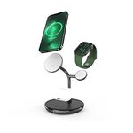 ADAM elements 3in1 Magnetic Wireless Charger, Omnia M3+ Magnetic 3-in-1 Wireless Charging Station (Qi-Certified) for iPhone 12 to 16 Series, Apple Watch Series, AirPods Gen 2 & AirPods Pro