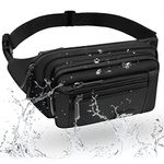 HNOOM Waterproof Bum Bag with Multi-Pockets Fashion Bumbag Waist Fanny Pack for Men Women Large Capacity Waist Bag for Hiking, Dog Walking, Travel & Outdoor Activities (Black-1)