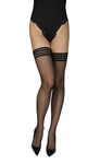 Annes styling Sindis Ladies Hold Ups Stockings 15 Denier Anti-Slip Silicone Sheer Thigh High Stripped Top, Nero TG-3/4