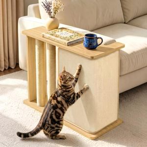 Oueand Cat Corner Side Table Scratcher, 2-in-1 Sofa Protector from Cat Claws with Scratching Post – Sturdy Wood Frame, Replaceable Sisal Pad, Fits Left/Right Sofa Arm, Odor-Free & Durable, Oak 23.5"H