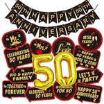 Party Propz 50th Anniversary Decoration - 14pcs, 50th Anniversary Decor | Golden Jubilee Anniversary | Happy Anniversary Banner (cardstock) | 50th Anniversary Backdrop | Party Pops 50th Anniversary