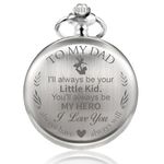 TREEWETO Mens Quartz Personalized Bronze Pocket Watch Engraved Engraving Customized with Chain Gift Box for Dad Father Papa Uncle Grandpa Grandfather Love Silver