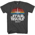 STAR WARS 1977 Logo Rainbow X-Wing Men's Adult T-Shirt, Premium Heather Charcoal, Large