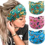 Proberos® Hair Band for Women, Hairband Sweat-Proof Your Gym Fitness Soft Wide Head Band Running Yoga Sports Bandana for Girls Women, 3 Pack(Butterfly)