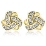 14K Gold Plated Stud Earrings 925 Sterling Silver Post CZ Hypoallergenic Earrings Love Knot Cubic Zirconia Earrings for Women, Gemstone Cubic Zirconia, Cubic Zirconia