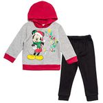 Disney Mickey Mouse Christmas Fleece Pullover Hoodie and Pants Outfit Set Newborn to Big Kid Sizes (0-3 Months - 14-16), Gray / Black, 4T