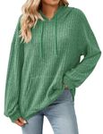 Gemulate Oversized Womens Hooded Jumper Long Sleeve Tops Ladies Lightweight Knit Shirts Sweaters Casual Striped Sweatshirts Tshirt Green XXL