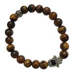 Young & Forever Gift D'vine Lotus Lion Tiger Charm Crystal Natural Stone Reiki Yoga Bracelet for Mens Women (Tiger Eye + Hamsa Hand)