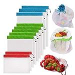 Reusable Mesh Produce Bags by YOWAO, Washable See-Through Lightweight Mesh Bags for Fruit, Vegetable, Toys, Grocery, and Supermarket Shopping Storage (50D, 3 Large, 5 Medium, 2 Small)