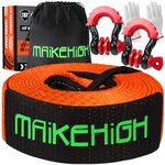 MAIKEHIGH Tow Rope 15 Ton (33,700 Lbs), 6M x 6.7cm Off-Road Recovery Towing Strap with 2 Upgraded Reinforced Shackles, 2 Gloves for Car, Truck, SUV (Orange)