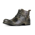 OSSTONE Moto Boots for Men Fashion lace-up Leather Chukka Boots Casual Shoes OS-6015-2-retro-green-10-R，Retro Green, Men's Size US10