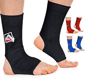 AQF MMA Ankle Support Muay Thai Foot Brace Guard Kick Boxing Sprains Achilles Tendon Pain Relief Protector Elasticated Breathable Compression Sleeve (Black, M)