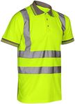 Stylo Online Hi Viz Vis High Visibility Polo Shirt Reflective Tape Safety Security Work Button T-Shirt Breathable Lightweight Double Tape Workwear Top (Yellow Short Sleeve, L)