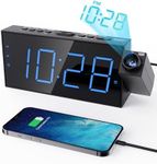 OnLyee Projection Alarm Clock for Bedroom, LED Digital on Ceiling Wall with USB Phone Charging, Battery Backup, 180° Rotatable Projector & Dimmer, 12/24H, DST, Snooze, Dual Loud Bedside Heavy Sleeper