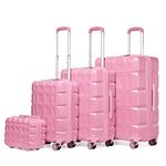 Kono Suitcase Sets of 4 Piece Lightweight ABS Hard Shell Luggage with TSA Lock Spinner Wheels 20" 24" 28" Travel Trolley Case + 13" Beauty Case (Pink, Set of 4)