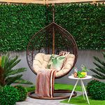 Anaya Decor Single Seater Swing Chair with Stand & Cushion, Outdoor Indoor Balcony Garden Patio, Powder Coated Frame, UV Protected Wicker, Premium Cushion, Max. 125kg, Brown+Cream