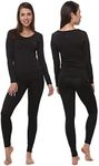 Women Thermal Set, Lightweight Ultra Soft Fleece Shirt and Tights,Black,XX-Large