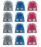 Beddify Pack of 12 Shoe Bags for Travel & Storage Travel Organizer for Women & Men Travel Accessories Shoe Organizer Shoe Pouches Travel Shoe Cover Travel Essentials (Blue, Silver & Pink)