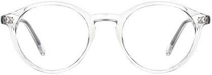 TIJN Blue Light Blocking Glasses Men Women Vintage Thick Round Rim Frame Eyeglasses, 02.transparent, Medium