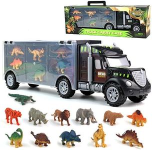 Jouet Enfant 3 Ans Dinosaure Jouet Enfant Camion Animaux Voiture de Dinausore Jouet 12 Mini Figurine Jouet Educatif 4 Ans Porteur Camion de Dinosaure Jeux Educatif Cadeau Garçon Fille 3 4 5 Ans