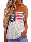 Womens American Flag Smocked Strapless Bandeau Tank Top Casual Strapless Tube Tops 4th of July Tank, As Show 6, Small