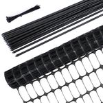 Garden Fence Animals Barrier Set: Ohuhu 3.4x100 FT Plastic Fence Roll with 25-Pack 4 FT Stakes Temporary Safety Netting, Reusable Pool Fencing Snow Fence Poultry Fences for Deer Chicken Dog, Black