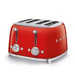 Smeg 50's Style Retro Aesthetic 4 Slice Toaster 6 Presets Extra Wide Slots, Red, TSF03RDUS
