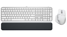 Logitech MX Keys S Combo - Performance Wireless Keyboard and Mouse with Palm Rest, Customizable Illumination, Fast Scrolling, Bluetooth, USB C, for Windows, Linux, Chrome, Mac - Pale Grey