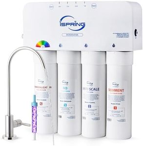 iSpring RO5004F-AK Alkaline Reverse Osmosis Water Filter with UV, 500 GPD, pH+, 2:1 Pure to Drain Tankless Remineralization RO System Under Sink with Boost Pump, Filter Life Monitor, Reduces PFAS, TDS