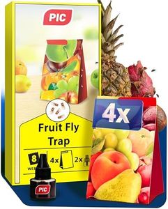 PIC Fruit fly trap and vinegar fly trap - 4x Glue Traps with 2 Attractant Containers, Effective Fly traps indoor for home use - Suitable for kitchen - Up to 8 weeks