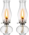 2 Set Chamber Oil Lamp Classic Kerosene Lamp Clear Large Oil Lantern Glass Hurricane Lamp Old Vintage Warm Home Mood Lighting with Adjustable Fire Wick for Indoor Use Chimney Burner, 13 Inches High