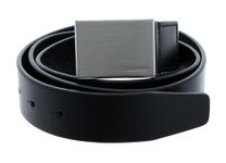 Calvin Klein - Men's Leather Belt - Black Leather Belt For Men - Brushed Metal Plaque CK Buckle Detail - 90cm / 35.4" Length - 100% Genuine Leather