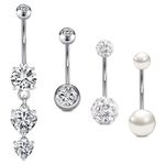 Crdifu 4pcs Belly Bars 14G Silver Belly Button Rings 6/8/10/12/14mm Stainless Steel Navel Piercing Jewellery